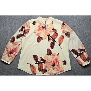 Chicos Blouse Womens 3 Painted Flowers Knot Neck Woven Pattern Pullover Top New